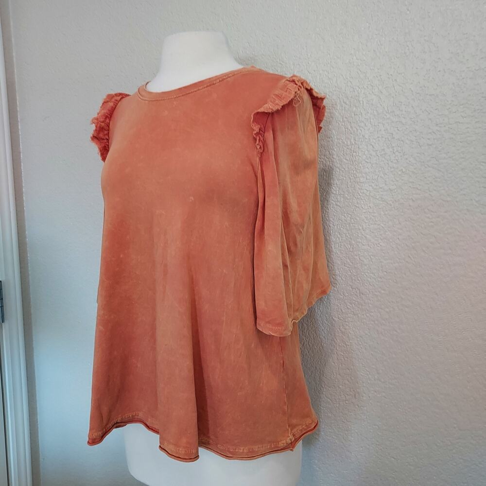 Anthro's Eri + Ali Coral Orange Flutter Short Sleeve Blouse Size S - Picture 6 of 15
